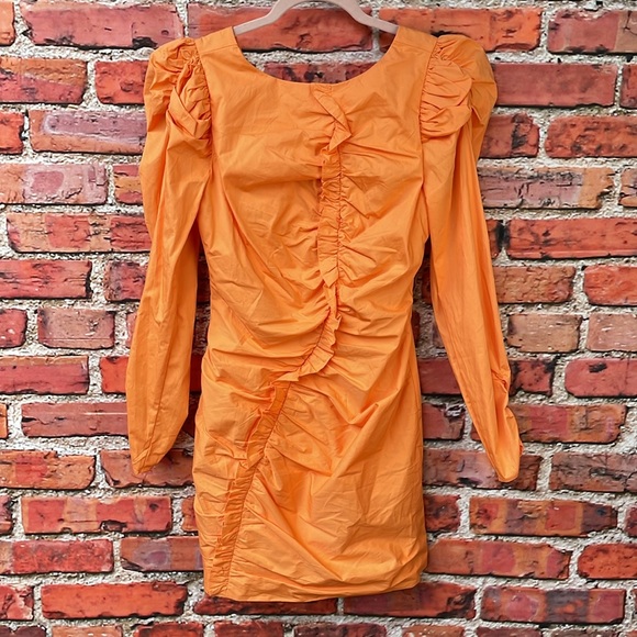Orange Elliatt Ruffled Long Sleeve Bodycon Zya Mini Dress - Picture 2 of 15